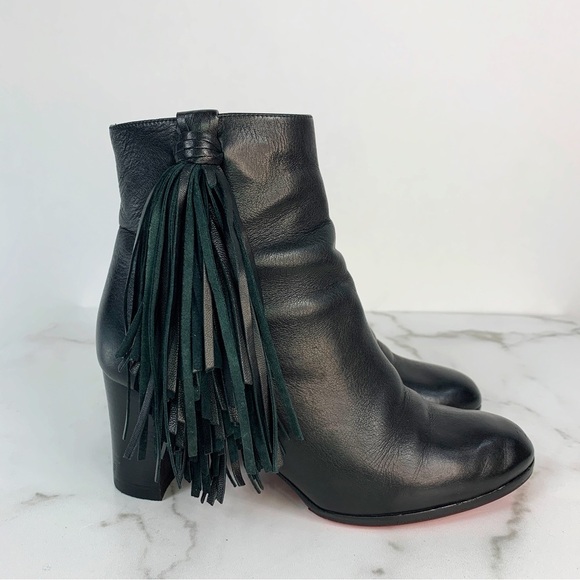 Christian Louboutin Jimmynetta Black Calfskin Leather Fringe Ankle Chelsea Boot - Picture 9 of 16